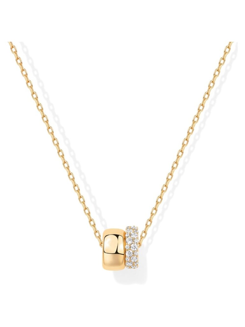 14K Gold Plated Rondelle Pendant Necklace with CZ for Women
